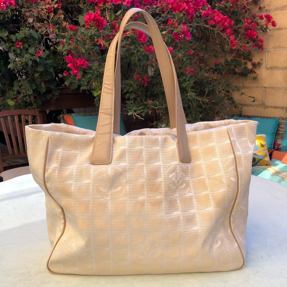 CHANEL New Travel Line Hand Bag Tote Bag Beige Nylon Fabric Authentic France